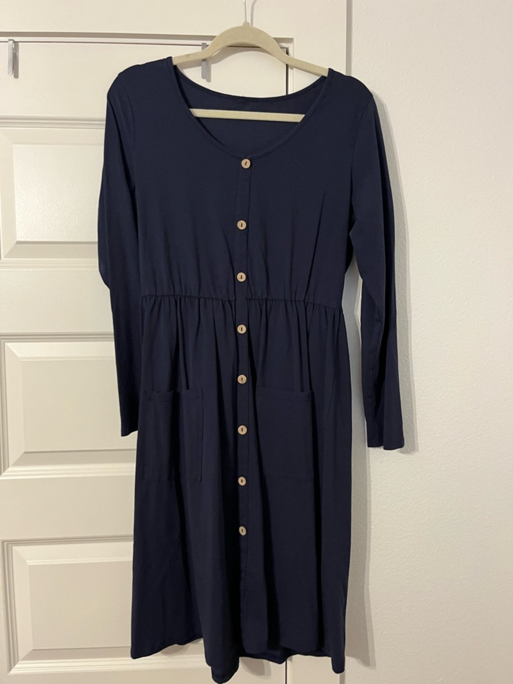 Long-Sleeve Navy Button-Front Women’s Dress
